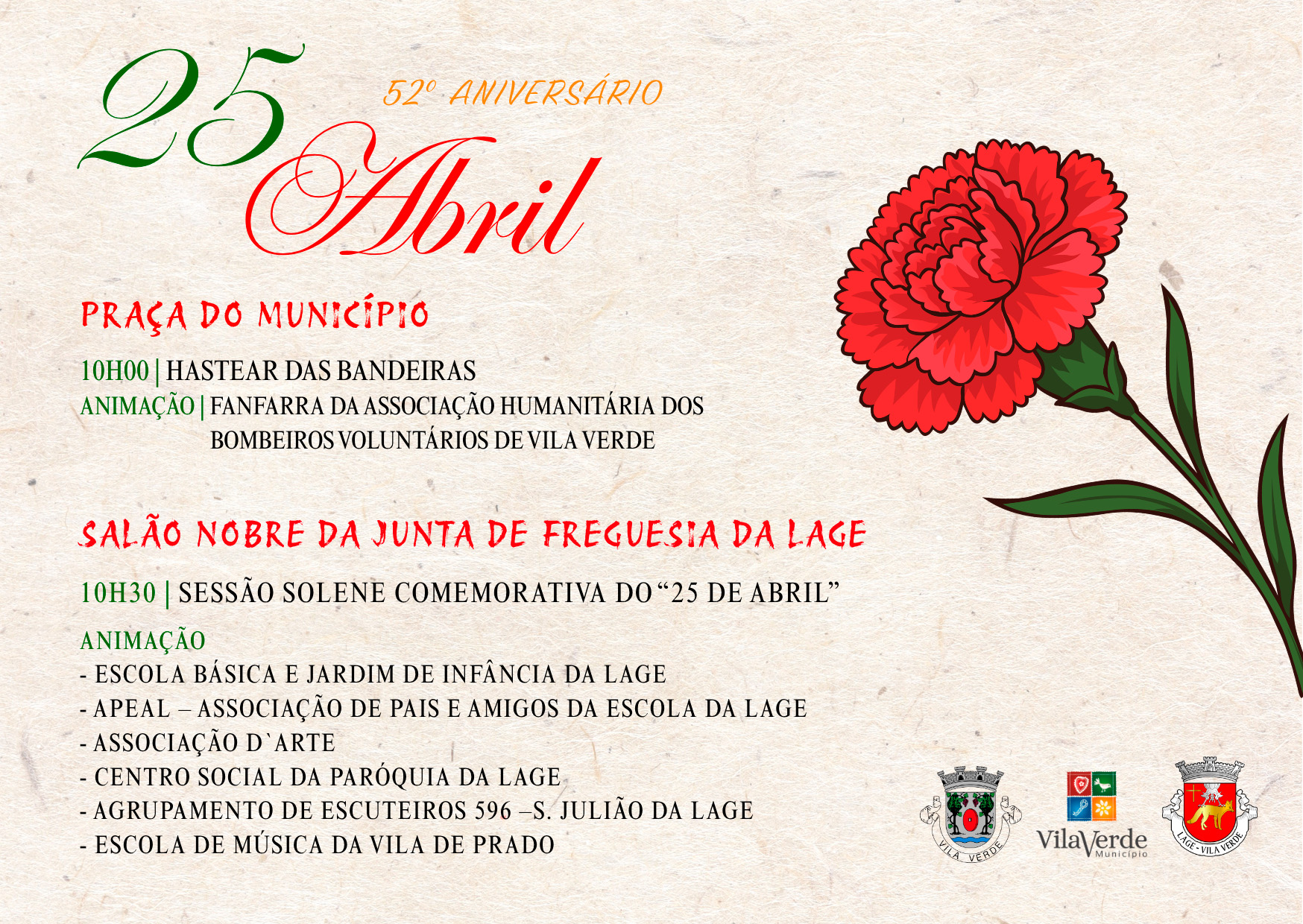 Espetáculos musicais e sessão na Lage marcam o '25 de Abril' em Vila Verde